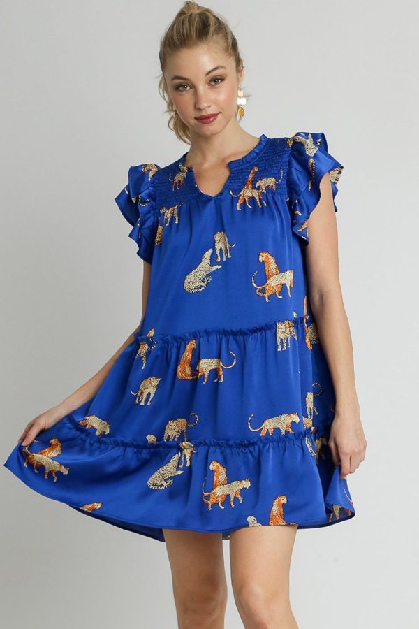 Umgee Full Size Cheetah Print Notched Ruffle Layered Cap Sleeve Mini Dress Plus Size - Image 2